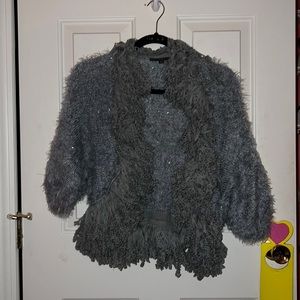 Grey sequin fluffy holiday sweater/cardigan